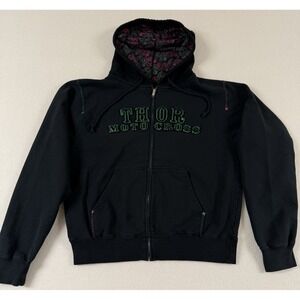 Y2K Women's Hoodie Thor Motocross Large Spellout Zip Up Embroidered - Flaws